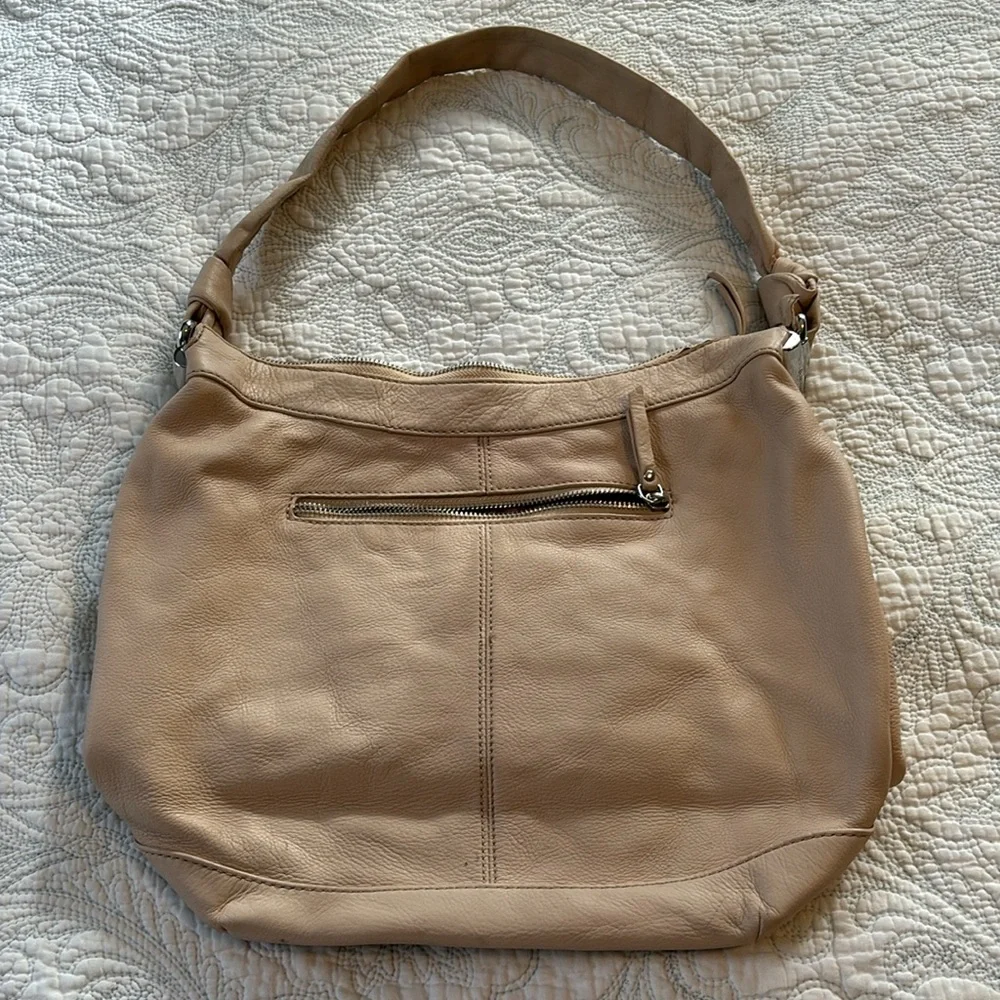 B Makowsky Beige Leather Hobo Shoulder Bag